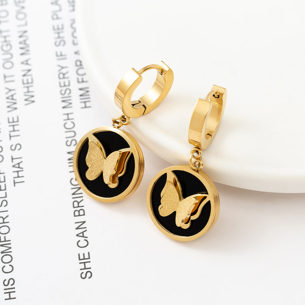 New Trendy Tarnish Free 18k Gold Plated Butterfly Drop Stainless Steel Earrings for Women