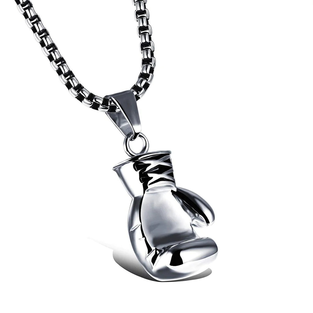 Gleaming Boxing Glove Silver Rhodium Stainless Steel Pendant Chain with a Touch of Sophistication