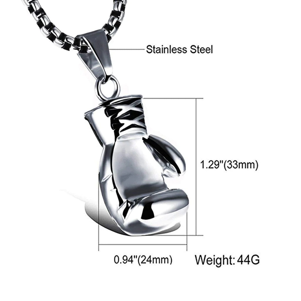 Gleaming Boxing Glove Silver Rhodium Stainless Steel Pendant Chain with a Touch of Sophistication