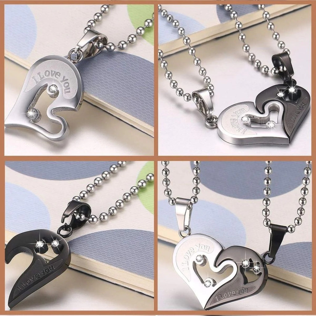 Couple Necklace Chain Pendant Combo with Heart "I Love You" Design