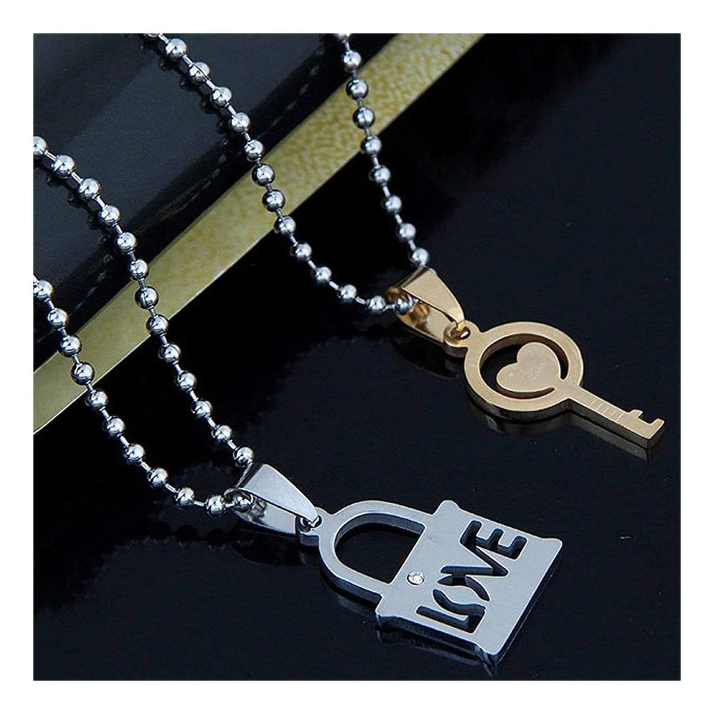 Couple Lovers 'I Love You' Lock and Key Stainless Steel Pendant Combo Chain