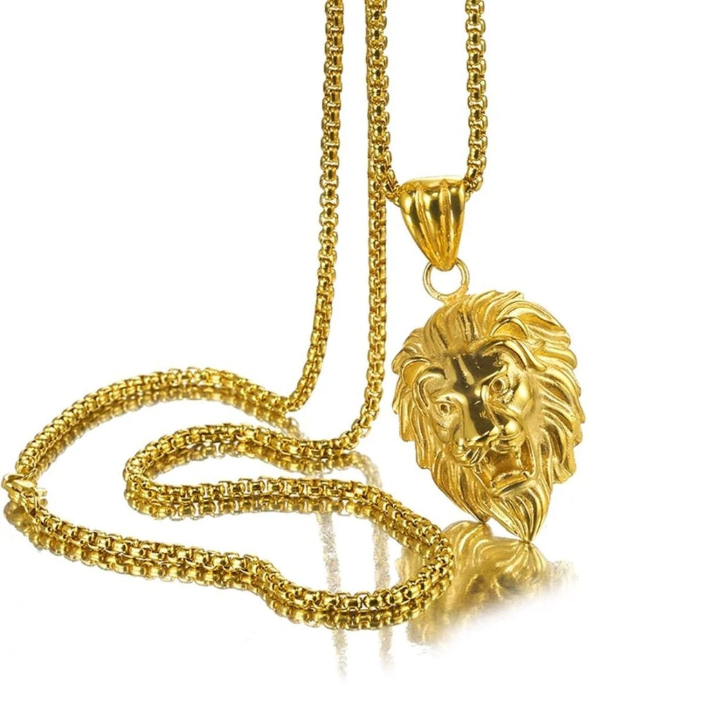 Dazzling Royalty Hip Hop Iced Out Lion King Kings Landing Gold Rhinestone Crystal Stainless Steel Pendant Chain For Men