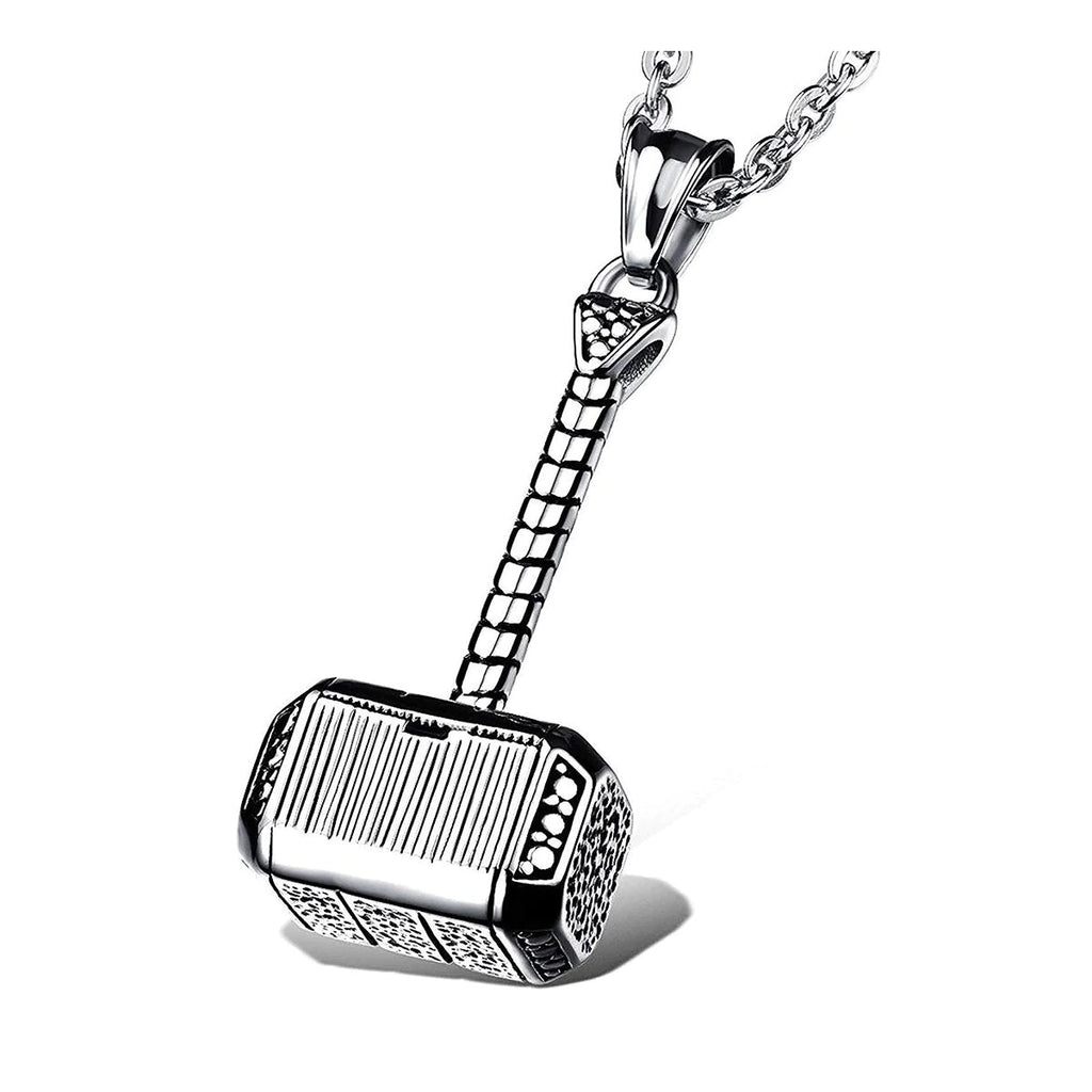 Dynamic Hammer Silver 316L Surgical Stainless Steel Pendant Necklace Chain For Men