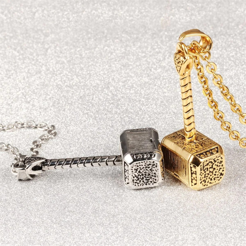 Dynamic Hammer Silver 316L Surgical Stainless Steel Pendant Necklace Chain For Men