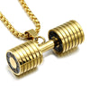 Muscular Elegance Barbell Dumbbell Macho Large Heavy Gold Stainless Steel Pendant Chain For Men