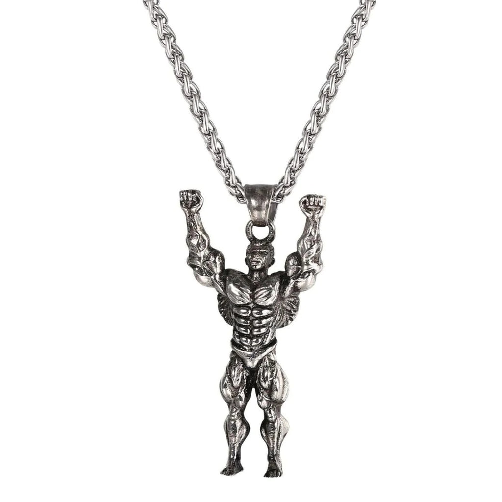 Sculpted Strength Gym Fitness Body Builder Wrestler Gold Stainless Steel Pendant Chain For Men