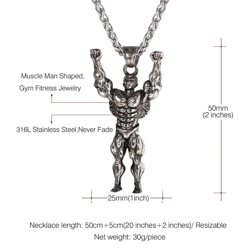 Sculpted Strength Gym Fitness Body Builder Wrestler Gold Stainless Steel Pendant Chain For Men