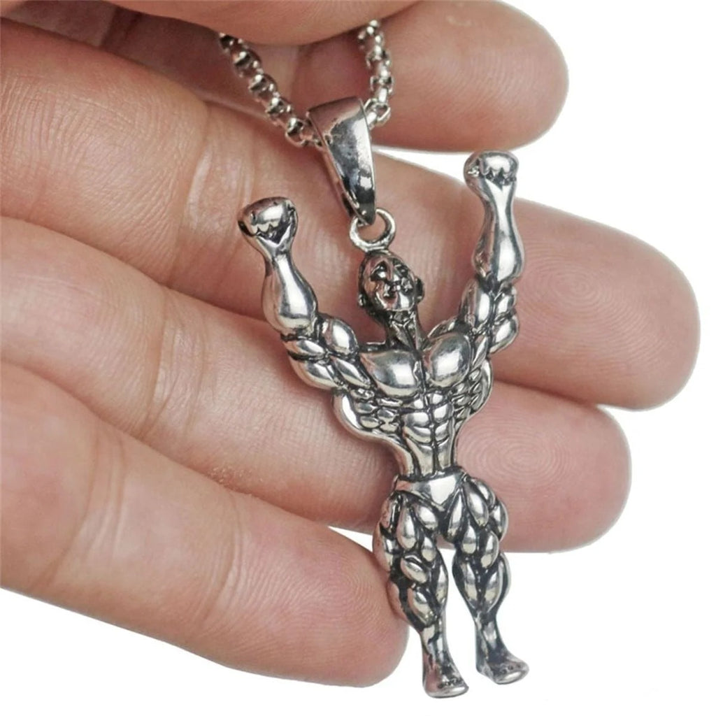 Sculpted Strength Gym Fitness Body Builder Wrestler Gold Stainless Steel Pendant Chain For Men