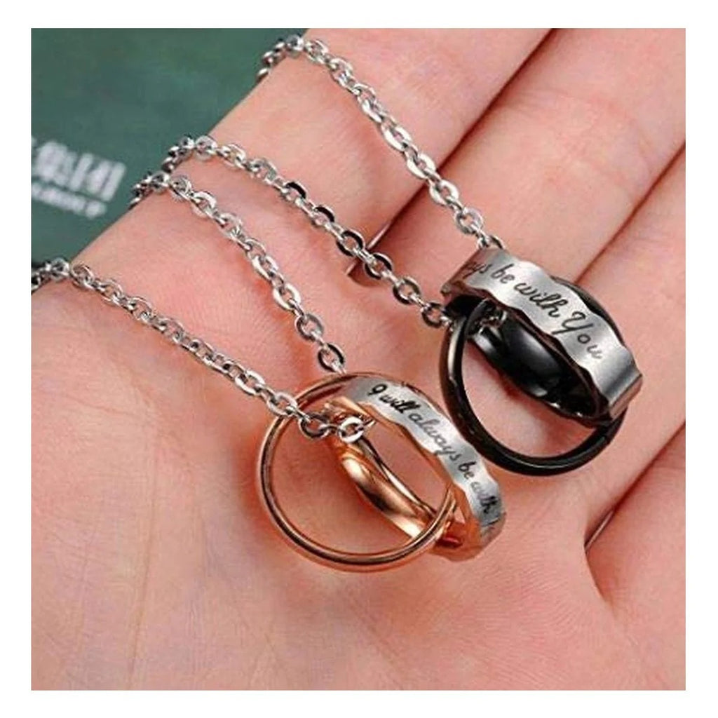Couple Lover Stainless Steel Ring Necklace Pendant Chain in Black