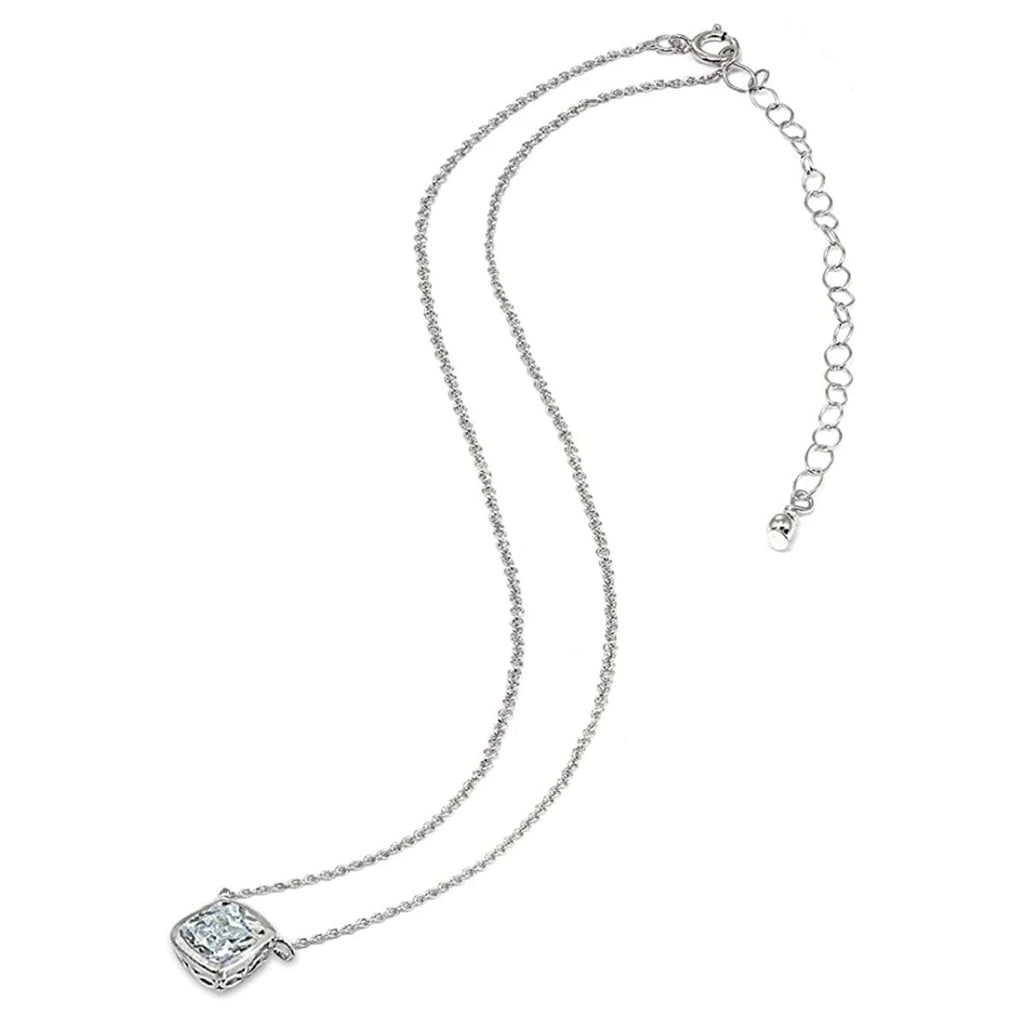 Princess Cut Silver Necklace Pendant Chain - American Diamond Design - Elegant Women's Accessory