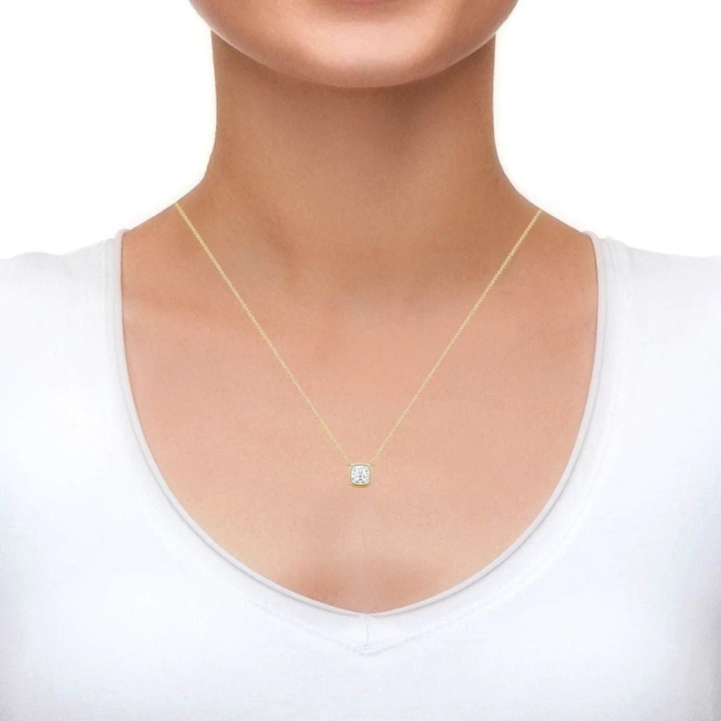 Princess Cut Silver Necklace Pendant Chain - American Diamond Design - Elegant Women's Accessory