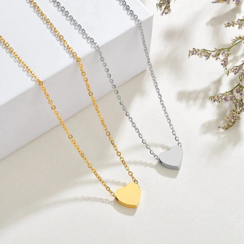 Elegant Love Glossy Heart Dainty 18K Gold Engraved Pendant Chain for Women