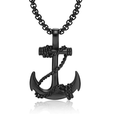 Premium Quality Stainless Steel Anchor Black Pendant Chain Necklace For Men