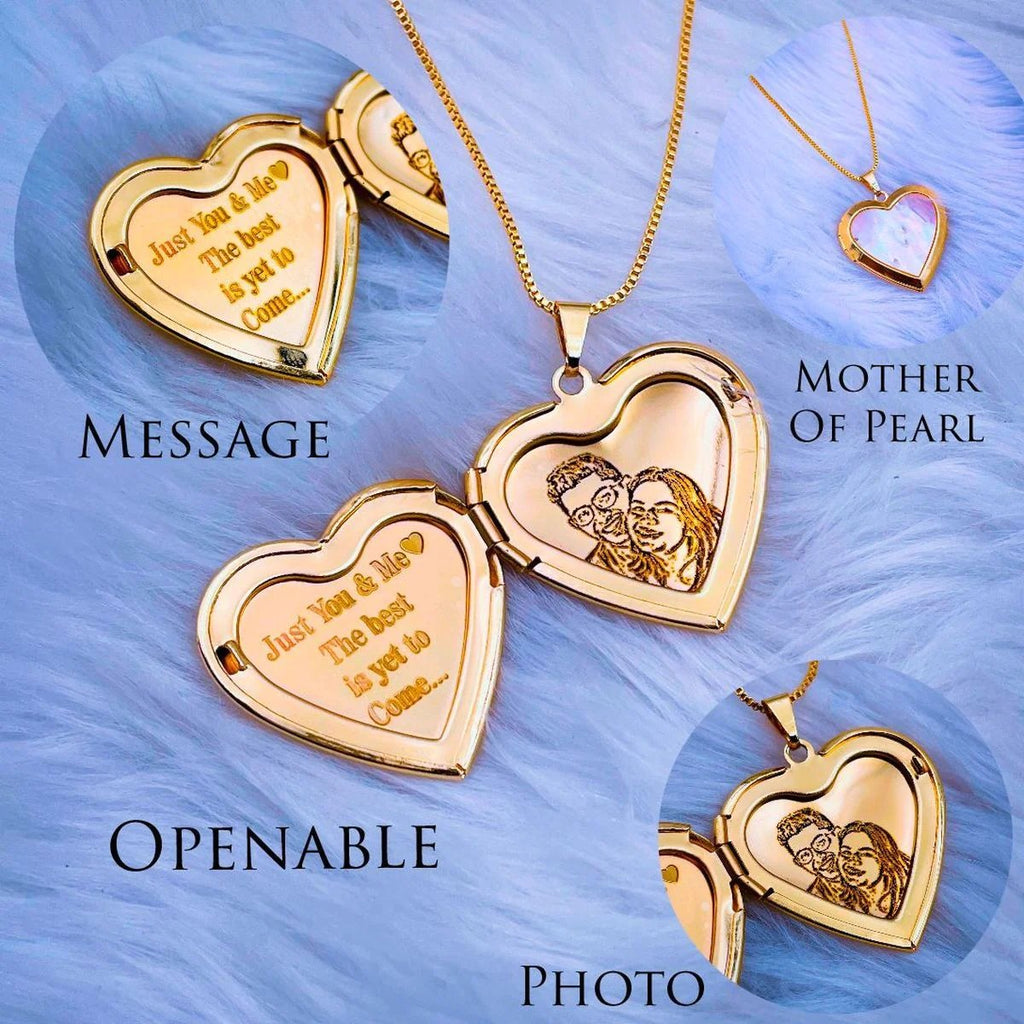 Captivating Moments Large White Heart Love Mother of Pearl Openable Photo Frame Pendant Chain for Women