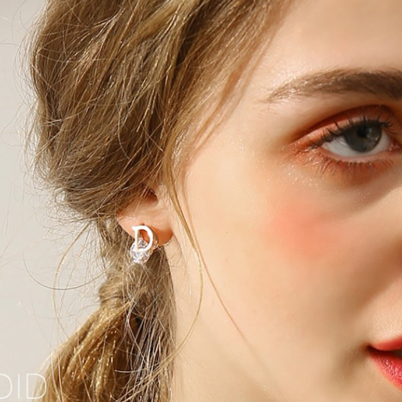 Asymmetric Stainless Steel D-Letter Zircon Stud Earrings for Women - Shimmering and Unique Lady's Earrings