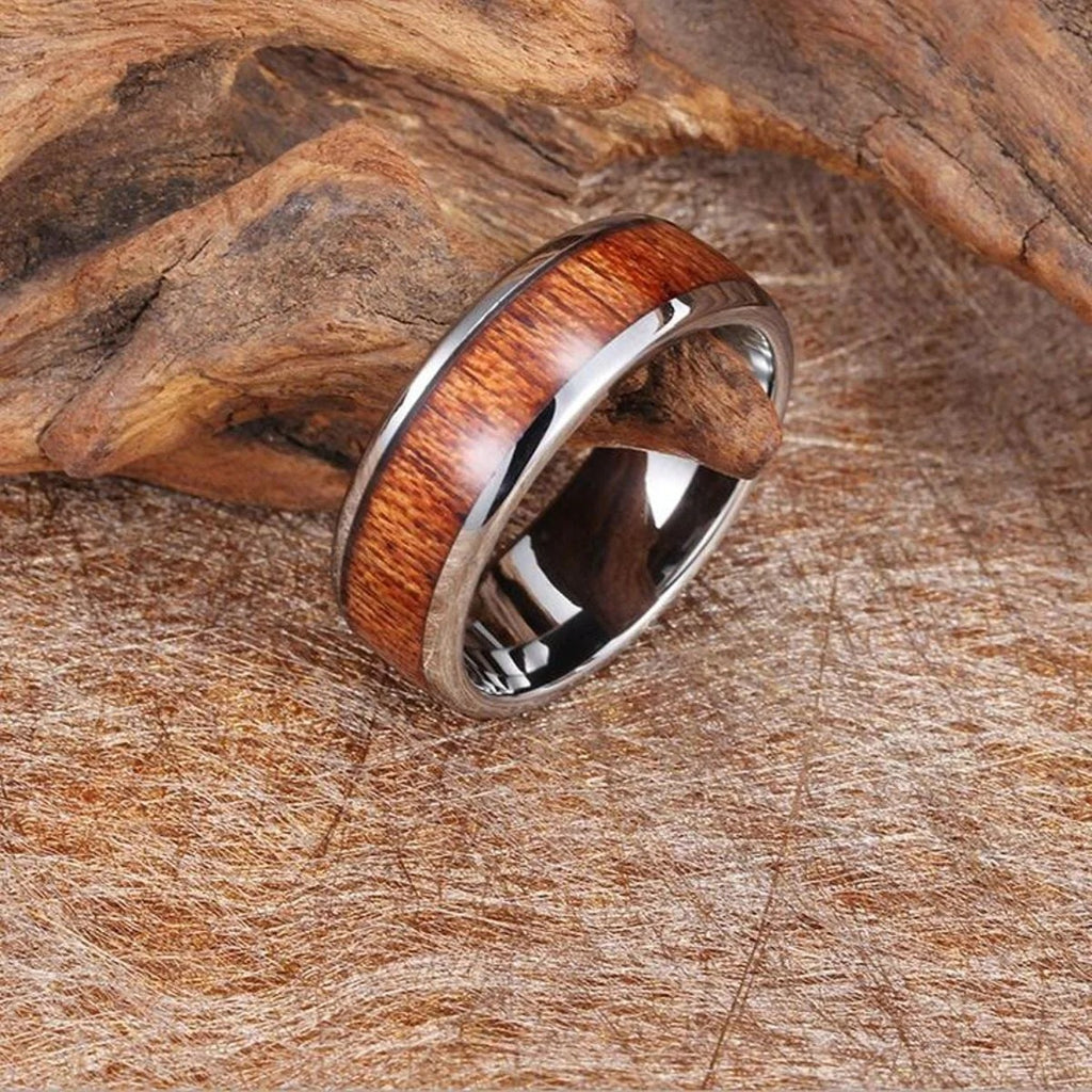 Premium Quality Vintage Design Stainless Steel Promise Band Wood Ring For Men & Women