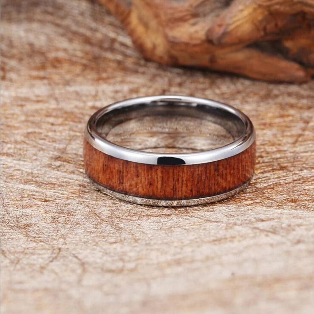 Premium Quality Vintage Design Stainless Steel Promise Band Wood Ring For Men & Women
