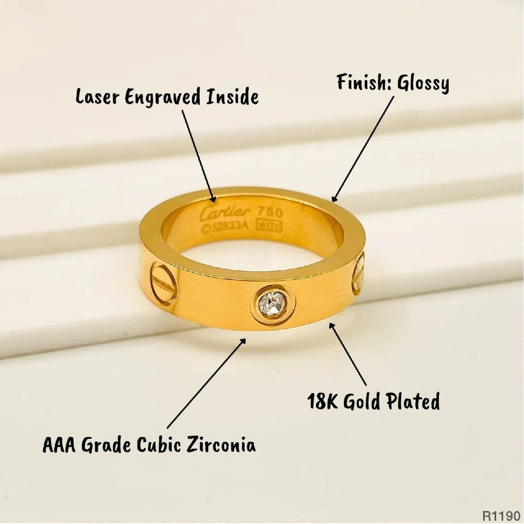 Premium Quality Women's Cubic Zirconia-Adorned Gold Stainless Steel Screw Band Ring for a Trendy Look