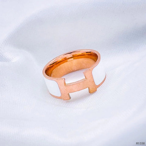 Premium Quality 18K Rose Gold and White Enamel Stainless Steel Band Ring For Women