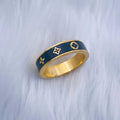 Elegant Black Enamel Clover Flower 18K Gold Stainless Steel Band Ring for Women