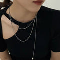 Women's Stainless Steel Necklace: Elegant Double Layered Snake Bone Chain with Pearls