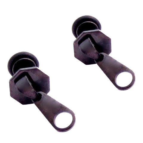 Black Zip Stainless Steel Ear Stud Pair for Men and Boys