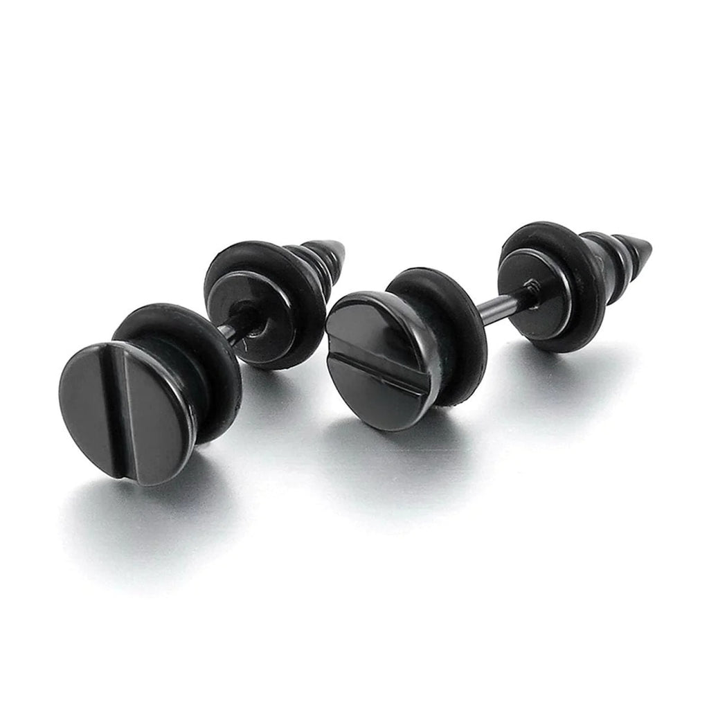 Funky Screw Nail Design Black Stud Earring Pair for Men