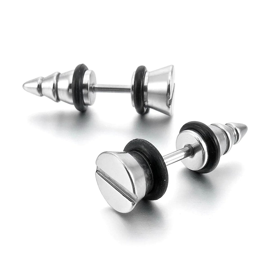 Funky Screw Nail Design Silver Stud Earring Pair for Men
