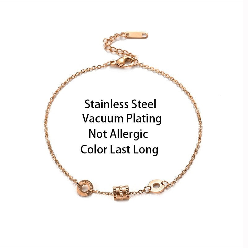 Korean Fashion Vintage Roman Numerals Stainless Steel Bracelet - Elegant Ladies' Jewelry