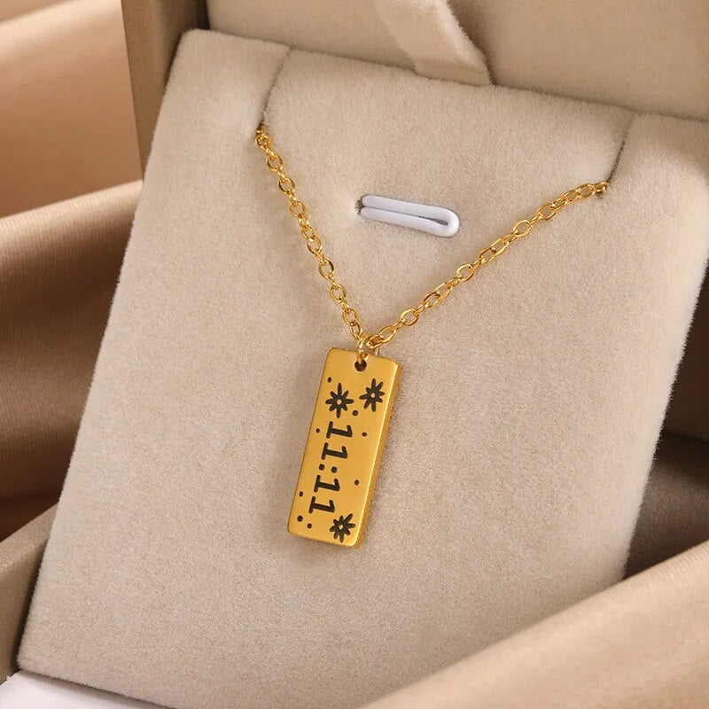 Make a Wish 11:11 Number Water Resistant 18k Gold Plated Fashion Chain Necklace