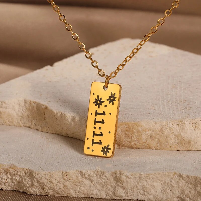 Make a Wish 11:11 Number Water Resistant 18k Gold Plated Fashion Chain Necklace