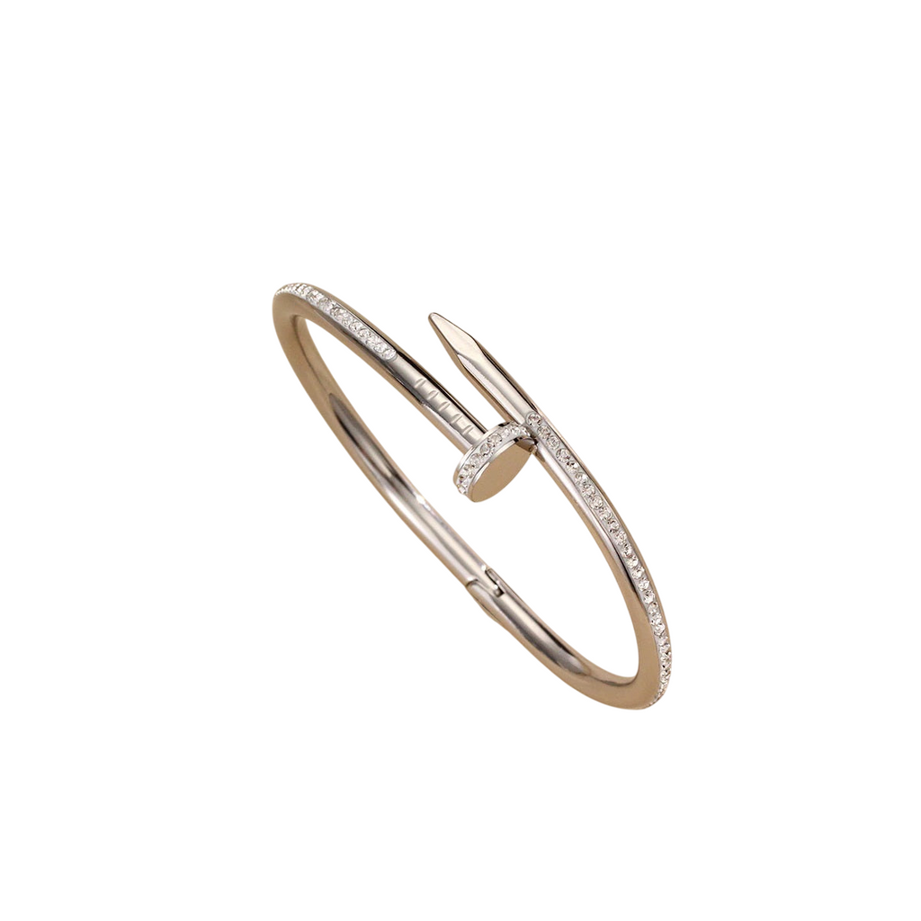 Stainless Steel Gold Plated Anti Tarnish AD Studded Nail Bracelet for Women