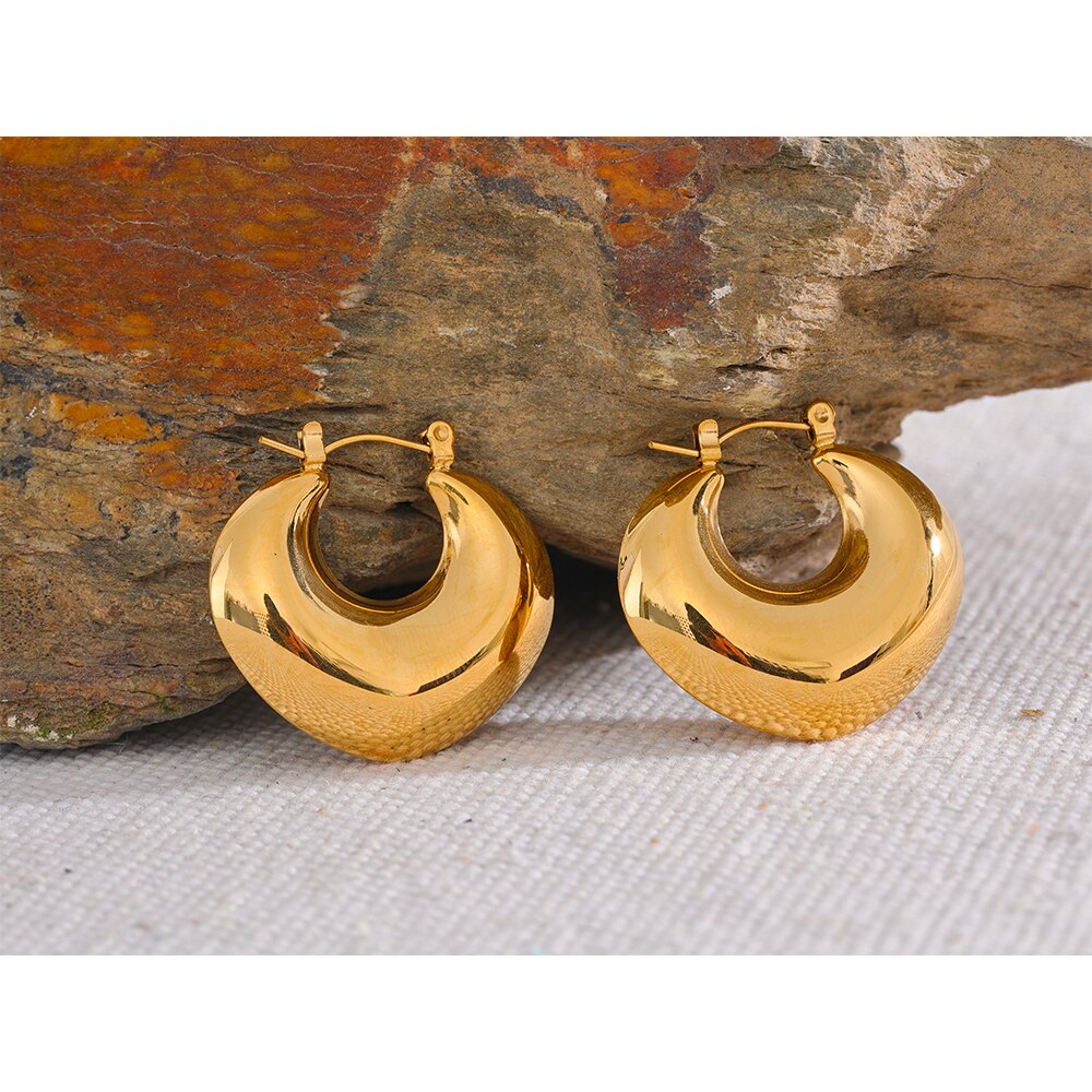Gold Plated Anti Tarnish Chunky Statement Hoop Earrings