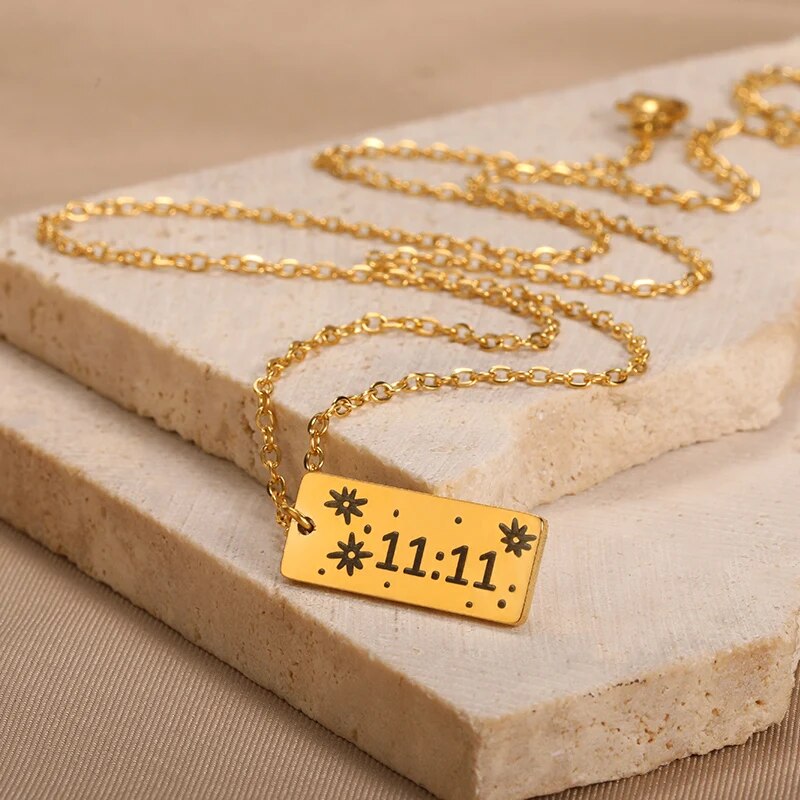 Make a Wish 11:11 Number Water Resistant 18k Gold Plated Fashion Chain Necklace