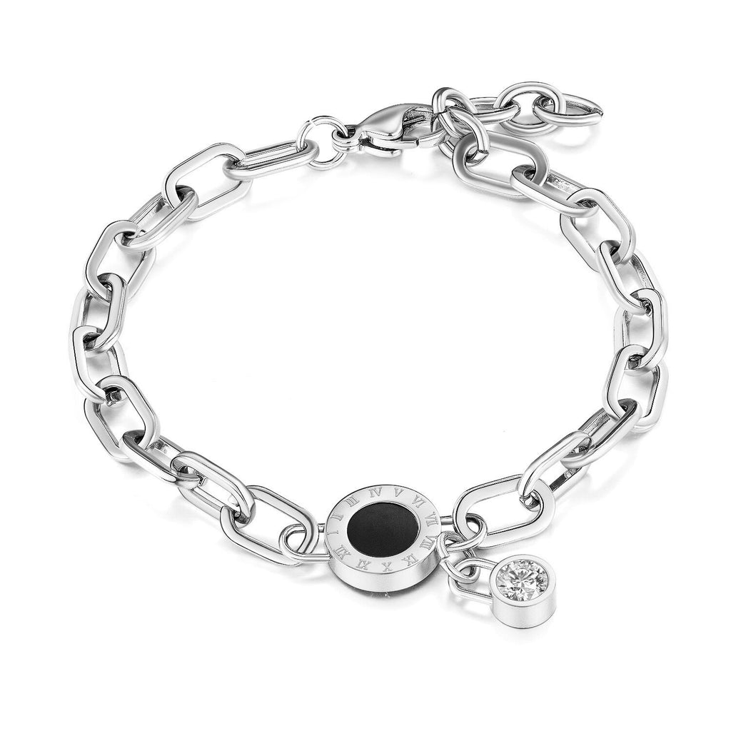 Women's Vintage Punk Roman Numerals Stainless Steel Bracelet - Gothic Hip Hop Charm Wrist Jewelry