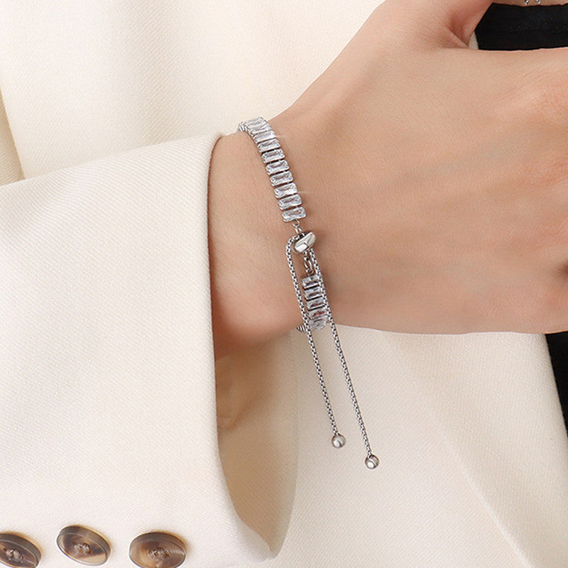 Rectangular Cut Cubic Zirconia White Matrix Anti-Tarnish Tennis Bracelet for Women