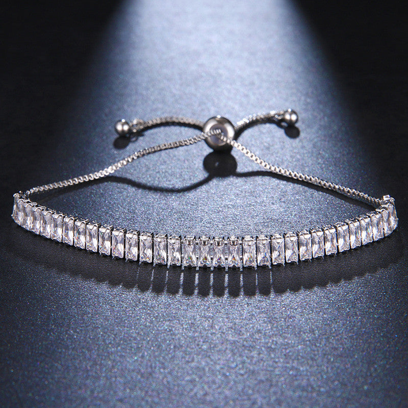 Rectangular Cut Cubic Zirconia White Matrix Anti-Tarnish Tennis Bracelet for Women