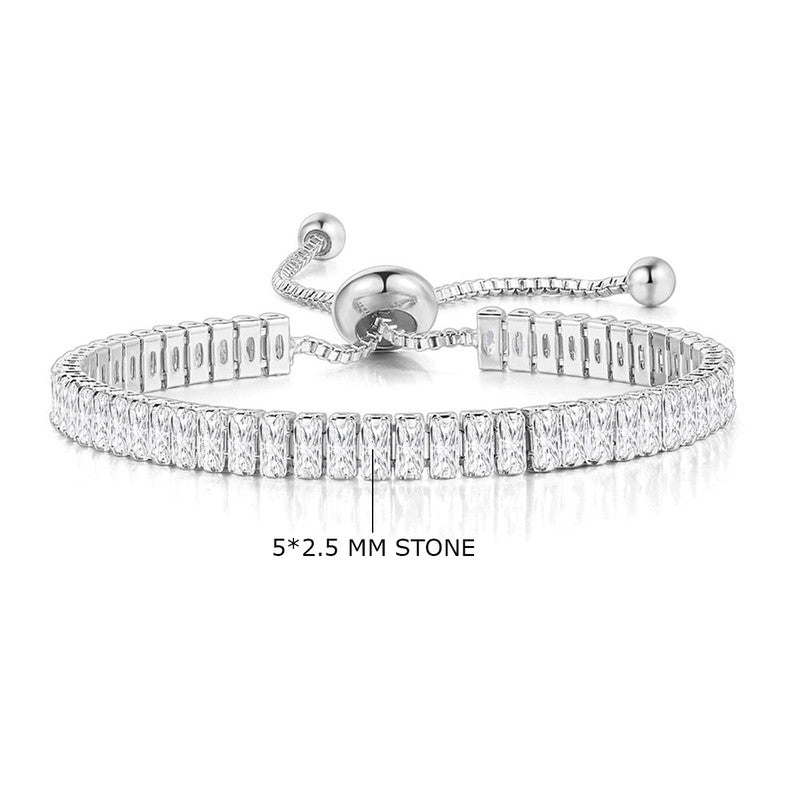 Rectangular Cut Cubic Zirconia White Matrix Anti-Tarnish Tennis Bracelet for Women