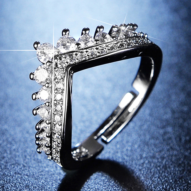 American Diamond V-Shape Anti-Tarnish Adjustable Finger Ring for Women