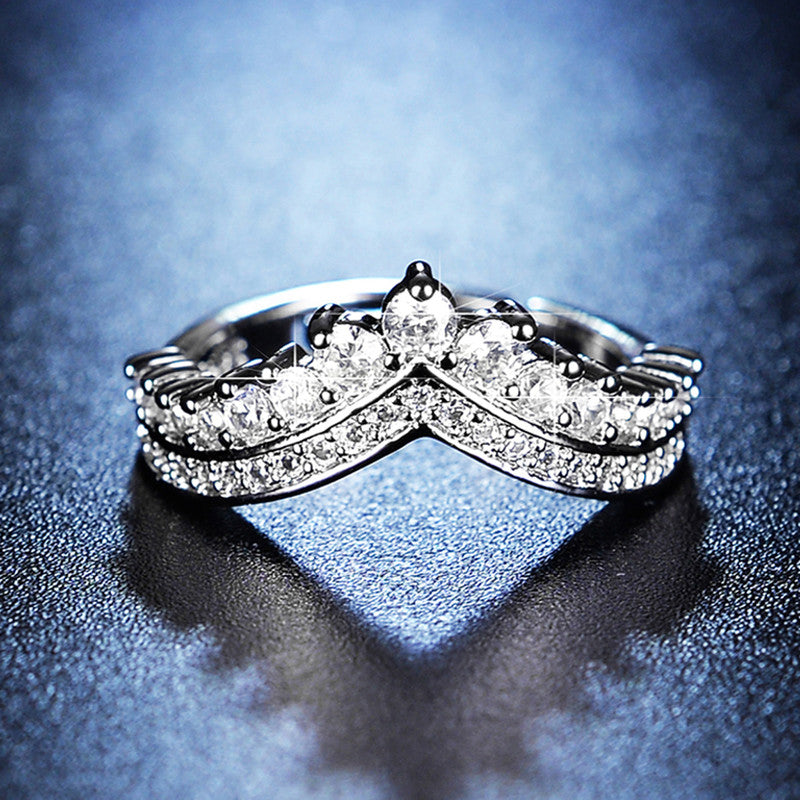 American Diamond V-Shape Anti-Tarnish Adjustable Finger Ring for Women