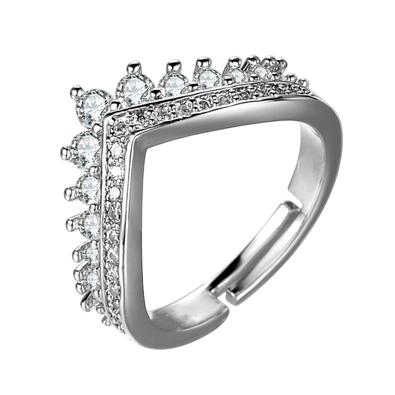 American Diamond V-Shape Anti-Tarnish Adjustable Finger Ring for Women