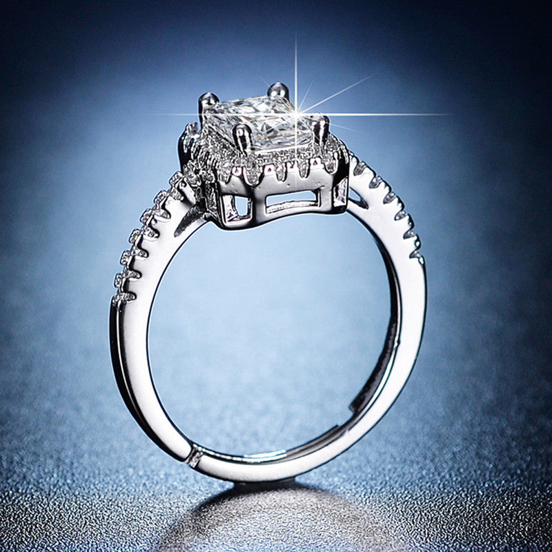 American Diamond Studded Rectangular Anti-Tarnish Adjustable Finger Ring for Women