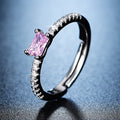 American Diamond Studded Rectangular Anti-Tarnish Pink Stone Adjustable Finger Ring for Women