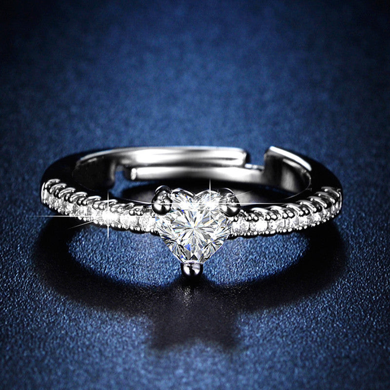 American Diamond Heart-Themed Anti-Tarnish Adjustable Finger Ring for Women