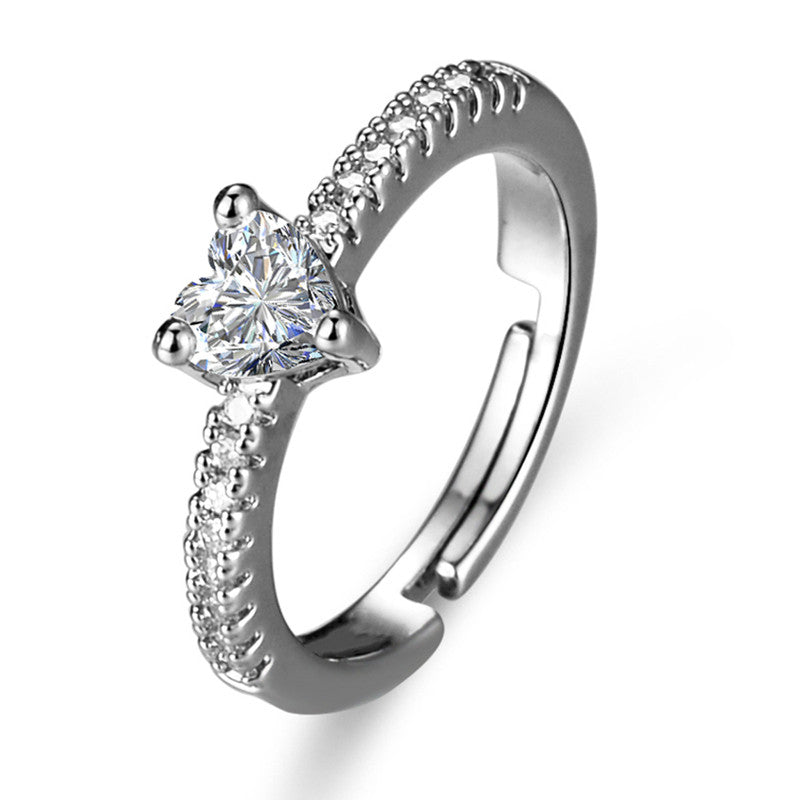 American Diamond Heart-Themed Anti-Tarnish Adjustable Finger Ring for Women