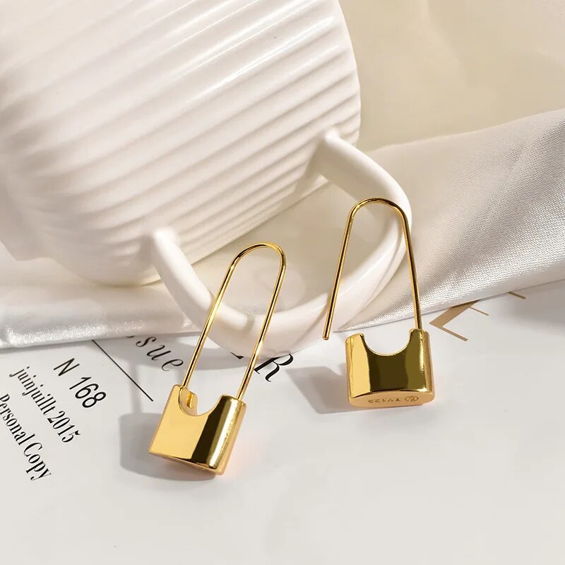 Fashion Gold Plated Titanium Stainless Steel Small Padlock Shaped Earrings
