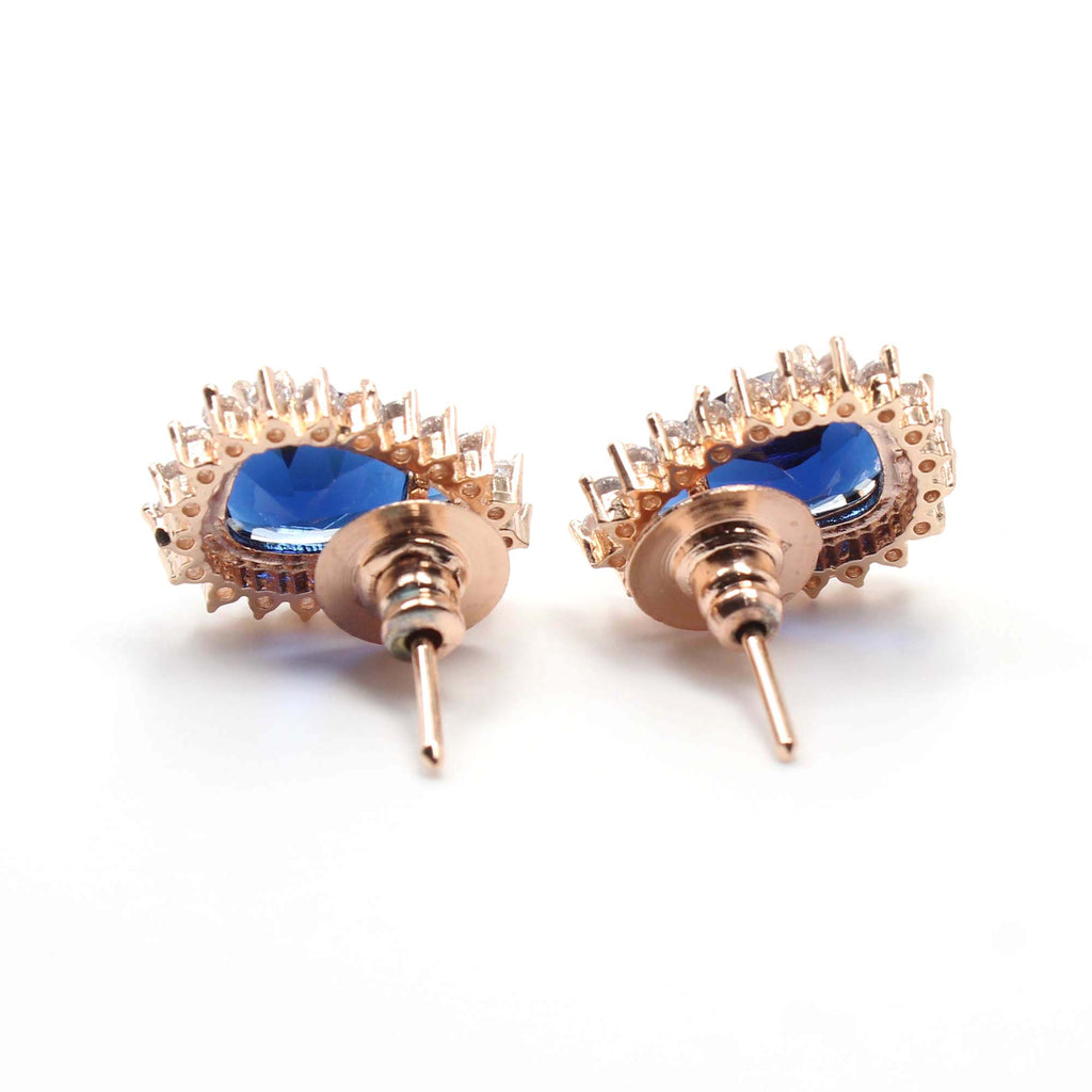 Fashion Rose Gold Plated Blue Diamond Crystal Glass Stone Pear Shape Vintage Earrings