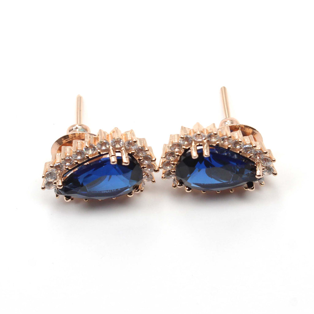 Fashion Rose Gold Plated Blue Diamond Crystal Glass Stone Pear Shape Vintage Earrings