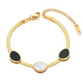 Glamorous Black White Beads 18K Gold Stainless Steel Snake Chain Bracelet for Women