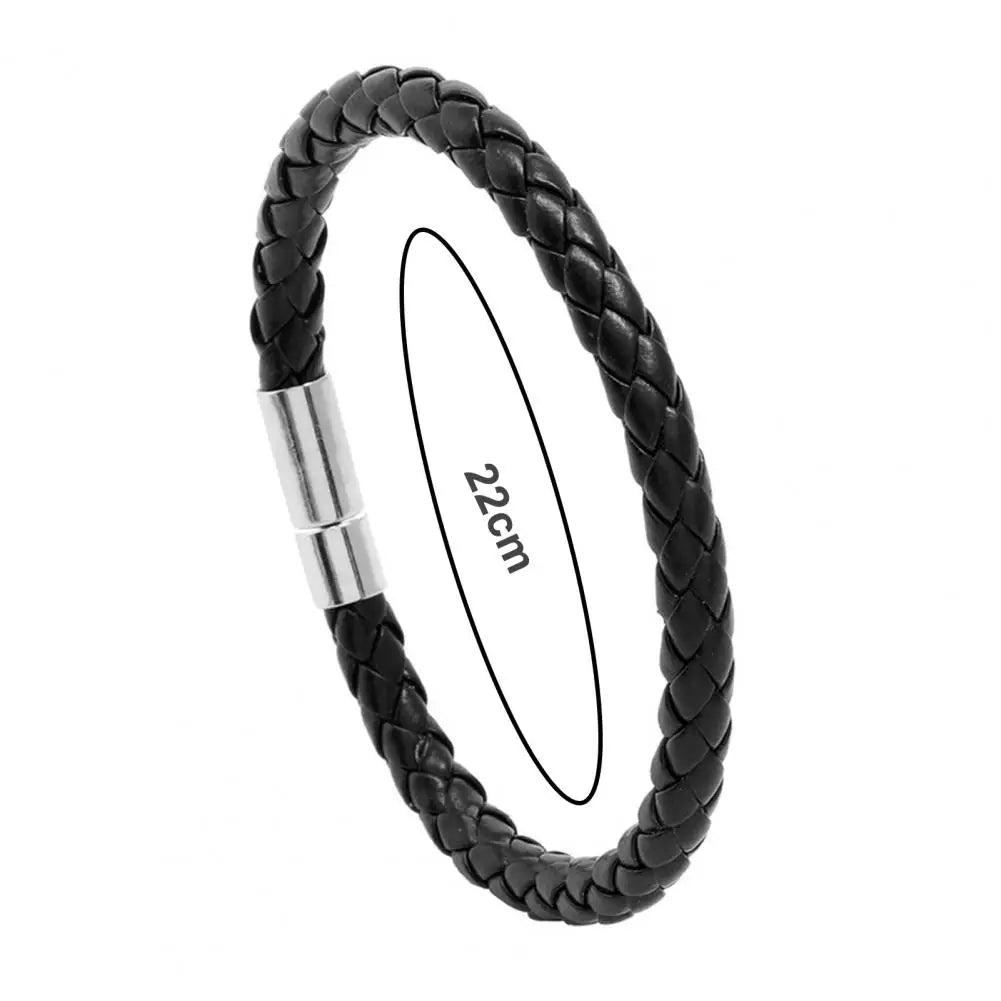 Mens Multi-layer Black Leather Braided Bracelet Magnetic Clasp Size  Adjustable | eBay